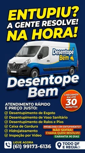 Desentope Bem- desentupimento de caixa de gordura, vaso, pia, ralo, água fluvial