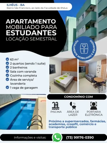 ? APARTAMENTO MOBILIADO - LOCAÇÃO SEMESTRAL EM ILHÉUS!