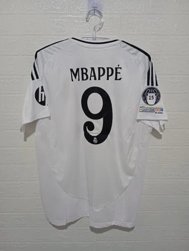 Camisa Real Madrid 2024/25 MBAPPÉ 9 + Pathcs UEFA FOUNDATION e CHAMPIONS
