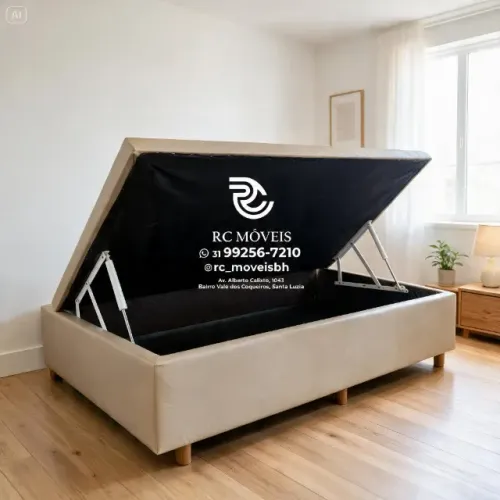 Cama Box Baú Solteiro 88x1,88 Pistão a Gás Suede Cinza Premium