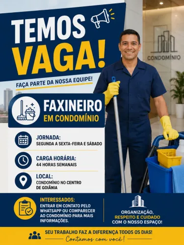 VAGA DE EMPREGO - AUXILIAR DE LIMPEZA/FAXINEIRO