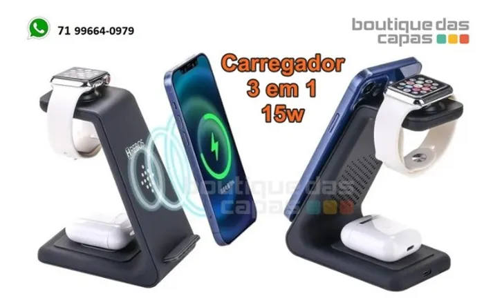 Dock Station Carregamento Wireless 3 em 1 15w Hrebos Hs-951 iphone apple watch airpods
