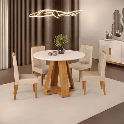 Mesa de jantar redonda 4 cadeiras 