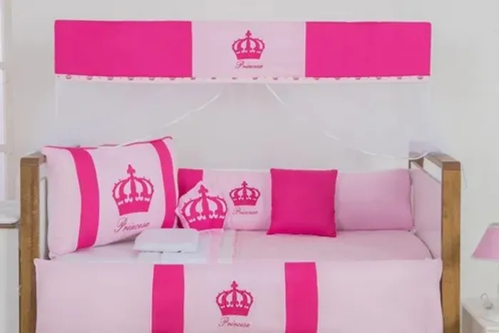 Kit Protetor Berço Completo Lateral 12 Peças Pink Menina