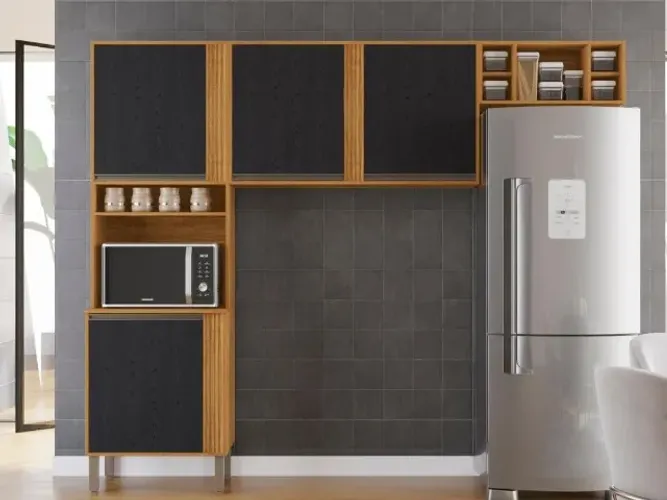Cozinha Pérola 3 Peças Cinamomo/Preto Até 12x - Frete Grátis 