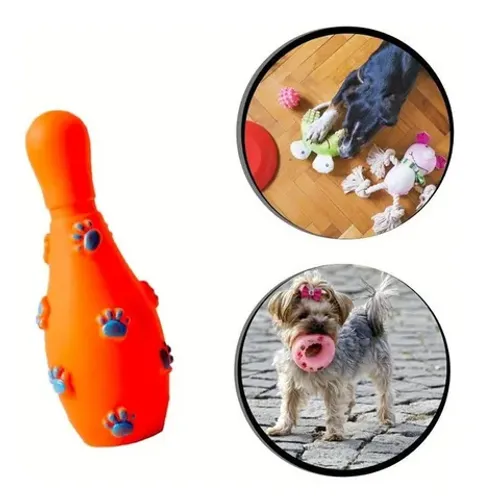 Brinquedo Pet - Pino De Boliche De Borracha Laranja Com Som
