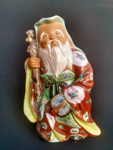 Estatueta Japonesa Kyoto Satsuma Deus Fukurokuju