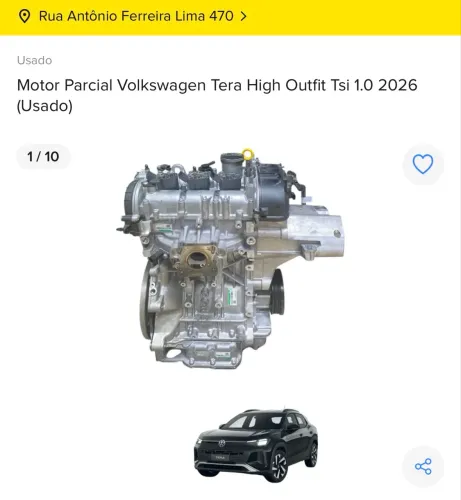 MOTOR PARCIAL VOLKSWAGEN TERA 1.0 TSI 2026 COM NF E 3 MESES GARANTIA 