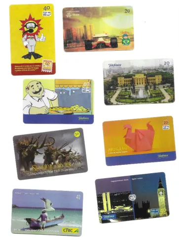 Cartões telefônicos anos 90 e 2000 (Lote c/ 45 unidades)