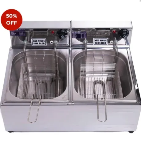 Fritadeira Elétrica Profissional de 16 Litros com Duas Cubas