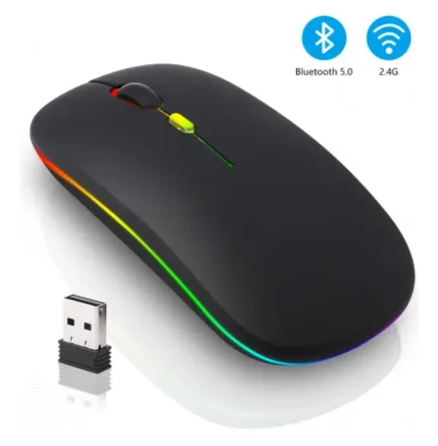mouse sem fio recarregável, Bluetooth e wireless iluminação multicolorida