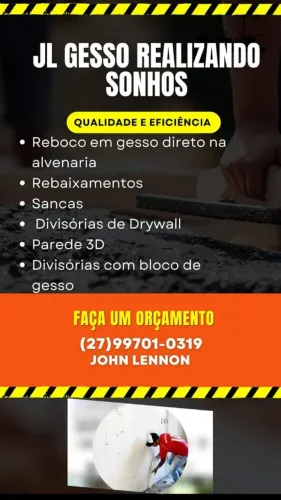 GESSO LISO EM PAREDES E TETOS! Rápido, Limpo e Acabamento de Primeira(Atendemos TODO ES)