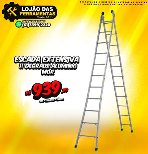 Escada Extensiva 11 Degraus Alumínio Mor