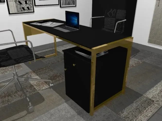 Mesa de Escritório Gold Delluxe. Base em Madeira Maciça. L120CM X P50cm x A74cm
