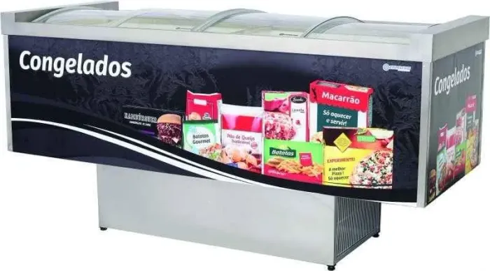 Balcão expositor horizontal ilha 2M congelados vidro curvo Chimafrio - Marcos