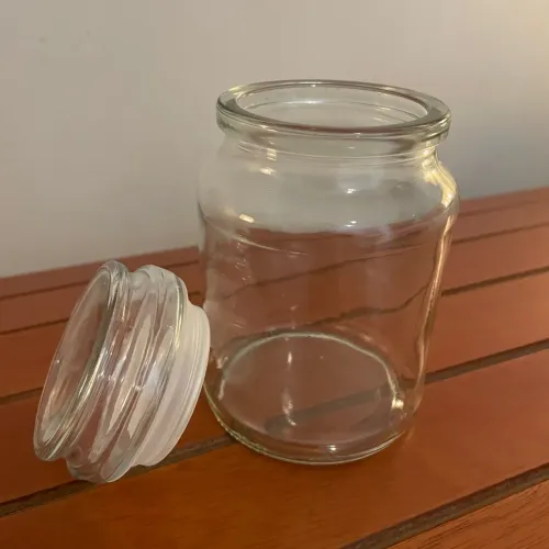 Pote de vidro 360ml tampa de vidro e fechamento pressão