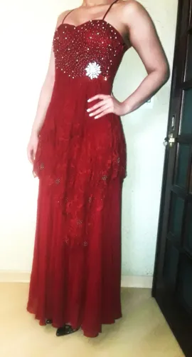Vestido Longo Vermelho Vinho Marsala Tam. M Festa Bordado
