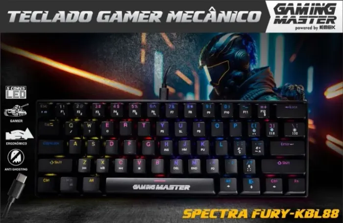 Teclado Mecânico 60% Switch Blue Spectra Fury Kbl88 *ENTREGA GRÁTIS*