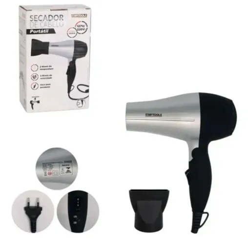 SECADOR BIVOLT D/CABELO CINZA PORTATIL