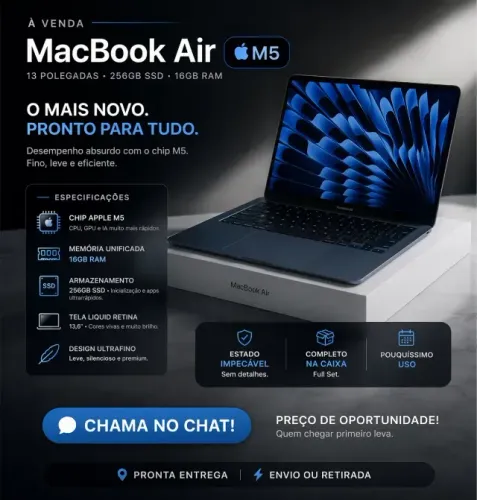 ? MacBook Air M5 512GB SSD + 16GB RAM | Novo na Caixa Apple