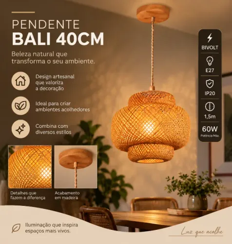 Pendente Bali 40cm de palha até 60W