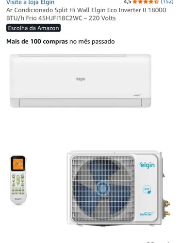 Ar condicionado Elgin 18 mil Btu frio ?