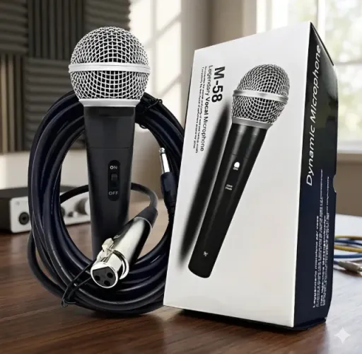 Microfone Dinâmico P10 WVNGR M-58 Cardioide com Fio de 5m Conector 3-Pin XLR