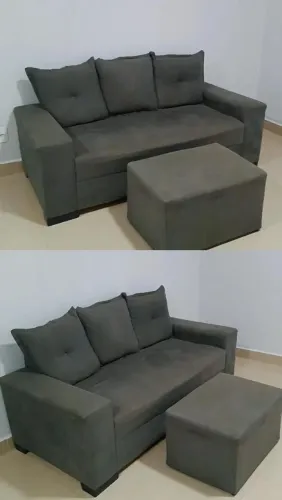 Sofá 3 lugares com puff