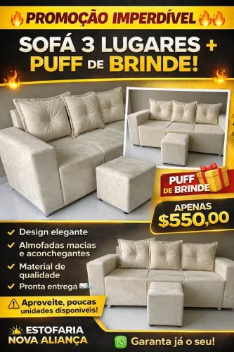 Sofá 3 lugares direto da fábrica +puff