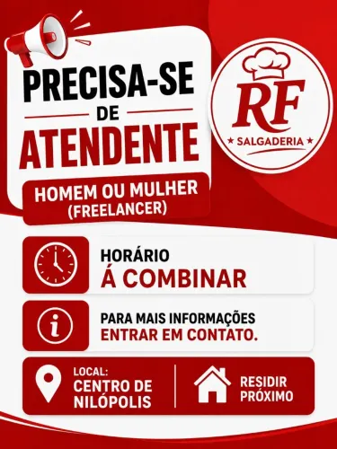 Vaga de atendente Para fast food(IMEDIATO)