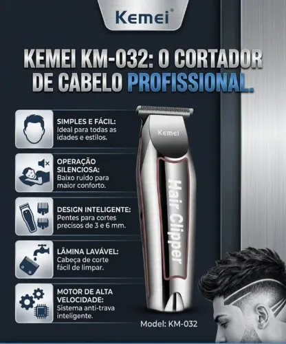Máquina de Cortar Cabelo Kemei KM-032 Profissional
