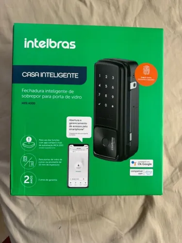 Fechadura Inteligente de Sobrepor Para Portas de Vidro MFR 4000 Preto Intelbras Novo