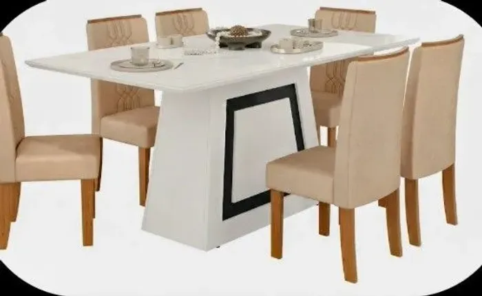 Mesa de jantar branca com 6 cadeiras