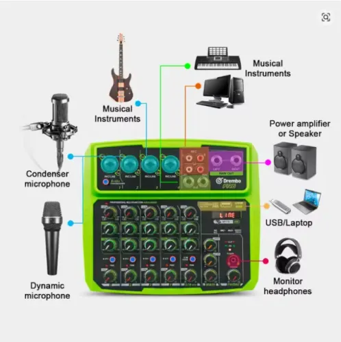 Placa Áudio Debra-DJ Mixer de áudio com Bluetooth, USB, 4/6 canais