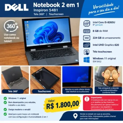 Notebook Dell 2 em 1 ? Tela 360°