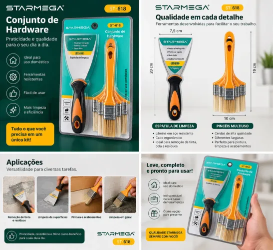 Kit com Espátula e 3 Pincéis - Novo