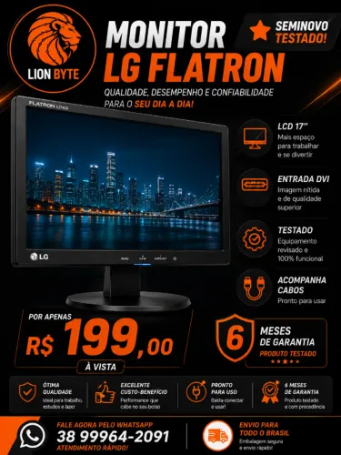 Monitor LG Flatron 17" L1742S LCD com Entrada DVI + Cabos | Revisado | 6 Meses de Garantia