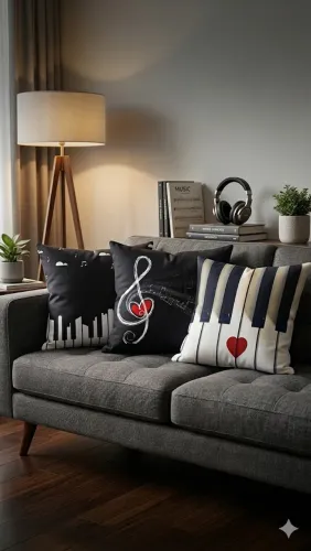 Kit Capas de Almofada Tema Música / Piano 45x45 com Zíper - Novas | 3 Estampas