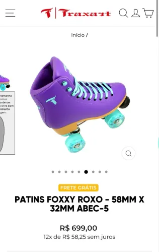 Patins Traxart Foxxy Roxo USADO - Tam. 35/36
