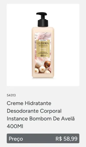 Hidratante Eudora bombom de avelã 