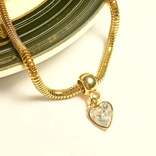 Pulseira Berloque Coração Folheada Ouro 