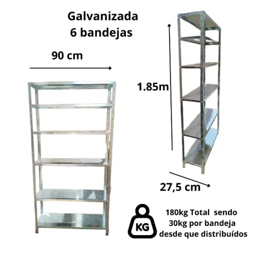 Prateleira Estante Galvanizada 90 cm com 6 bandejas