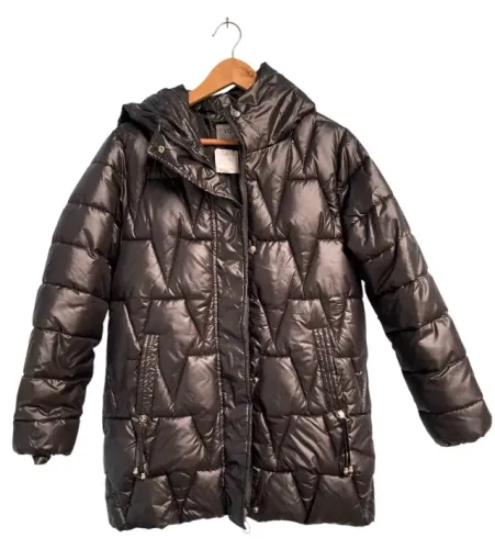 Jaqueta Puffer Feminina Metalizada Preta, Tamanho G (Nova)