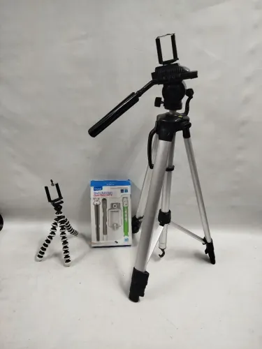 Kit Tripé de alumínio para Câmera + Bastão de selfie + Tripe celular