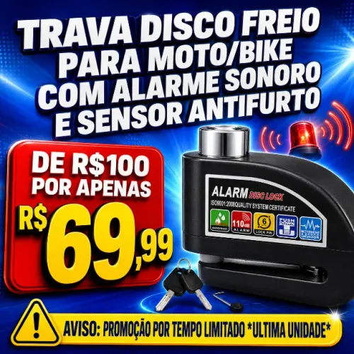 TRAVA DE DISCO COM ALARME PARA MOTO E BICICLETA