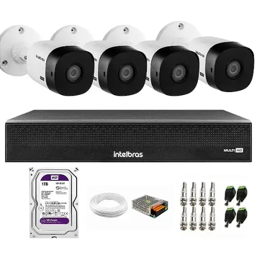 kit 04 camera intelbras g2 hd 720p hdcvi + instalaçao e acessorios (passaré)