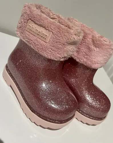Galochas Mini Melissa Rain Boot baby rosa com glitter 