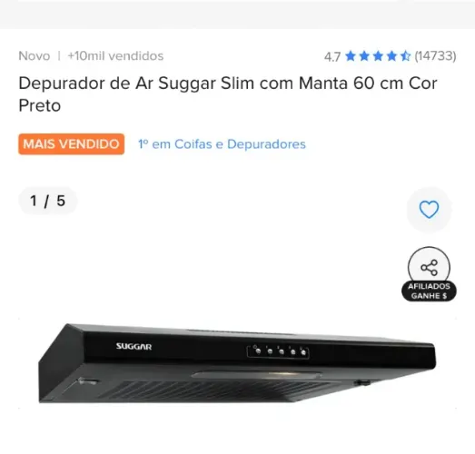 Depurador de ar Suggar slim 60cm cor preta