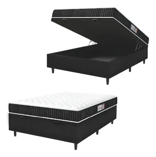 Colchão Casal Espuma D33 + Cama Box Baú Preto Hellen