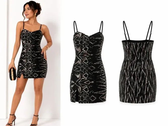 Vestido Curto Paetê Geométrico - Pra Brilhar Muito! 